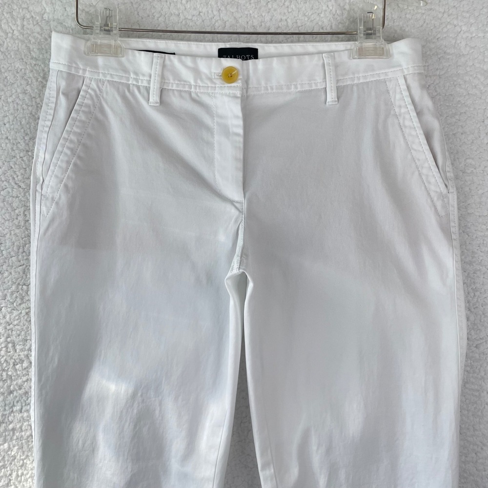 Talbots White Relaxed Chino Pants Womens 4P Petite Stretch Cotton Straight Leg